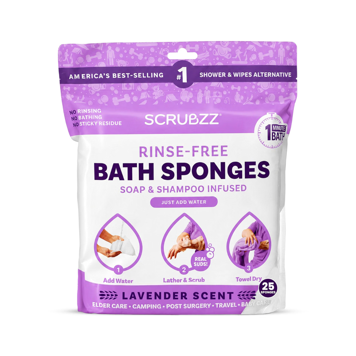 Scrubzz™ Rinse-Free Bath Sponges
