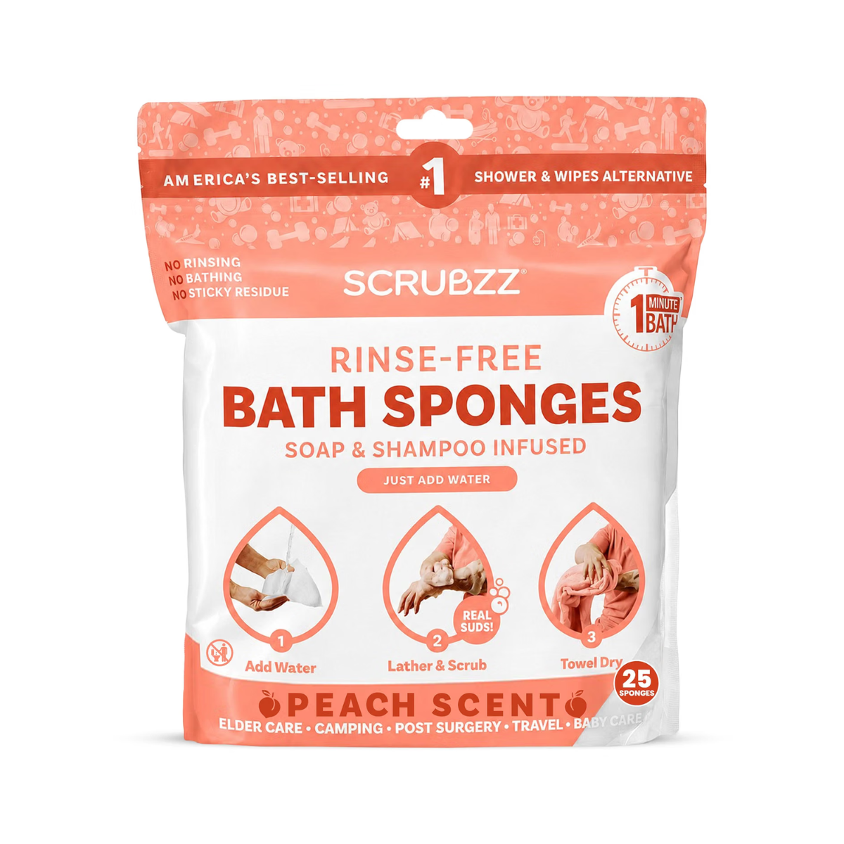 Scrubzz™ Rinse-Free Bath Sponges