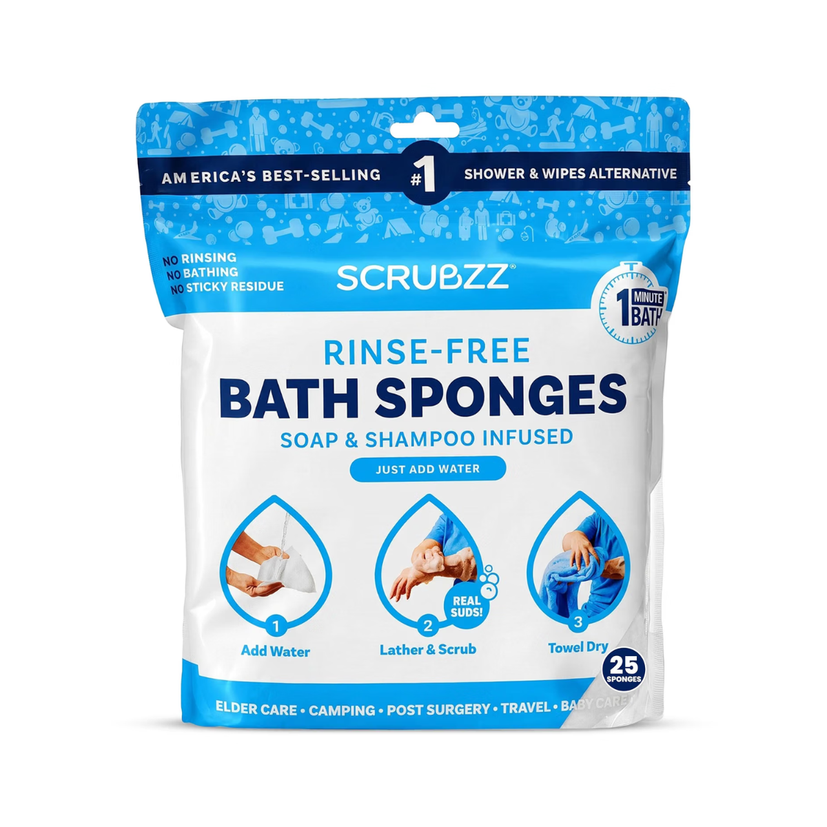 Scrubzz™ Rinse-Free Bath Sponges