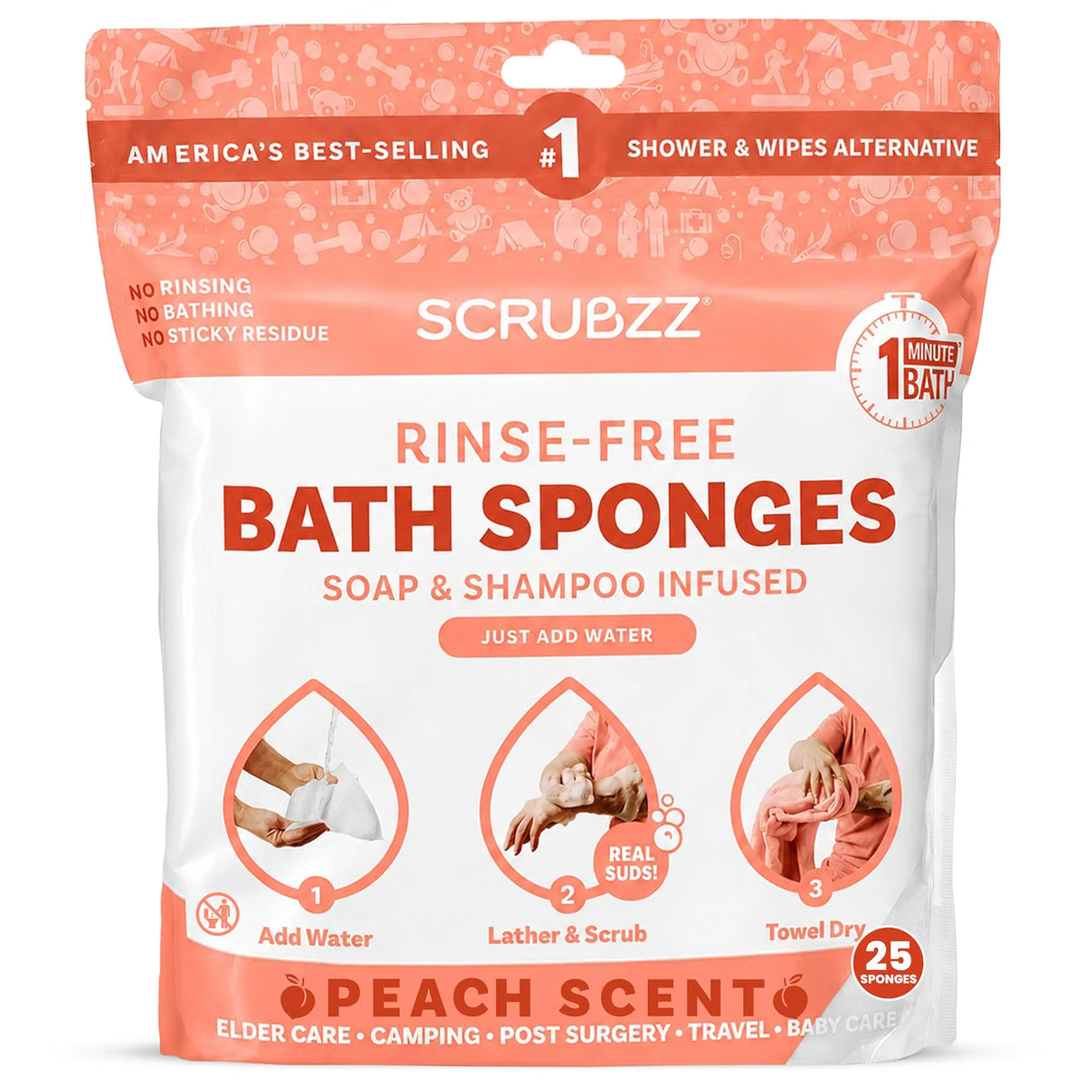 Scrubzz™ Rinse-Free Bath Sponges