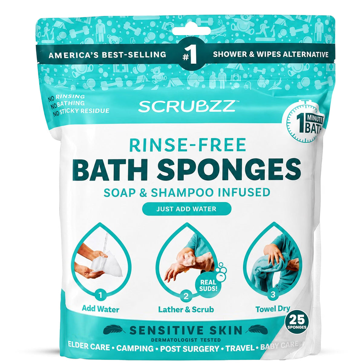 Scrubzz™ Rinse-Free Bath Sponges