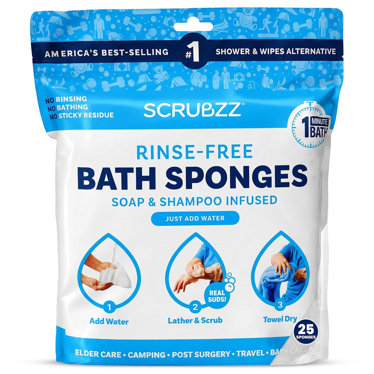Scrubzz™ Rinse-Free Bath Sponges